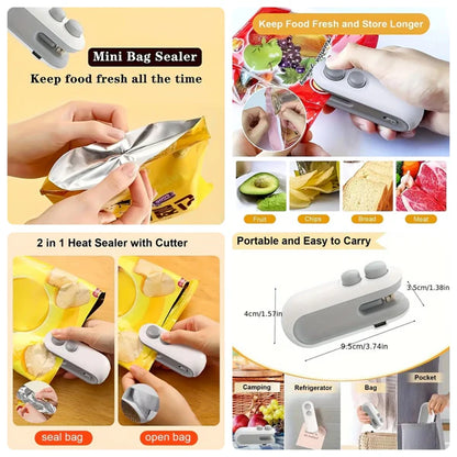 Bag Sealer Rechargeable 2 In 1, Mini Heat Sealer Machine