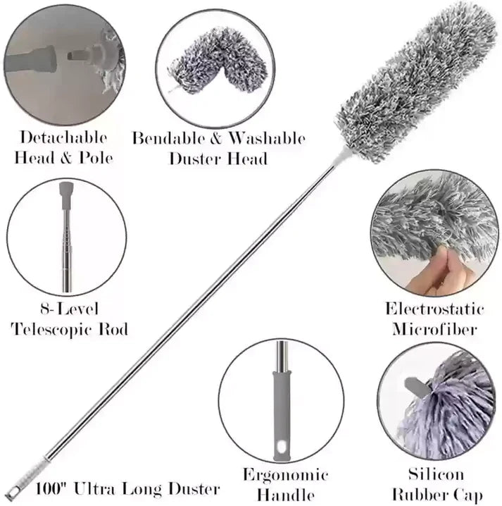 8 feet Extendable Brush, Telescopic Cleaning Duster Brush, Bendable Dust Cleaning Brush