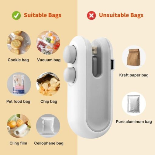 Bag Sealer Rechargeable 2 In 1, Mini Heat Sealer Machine