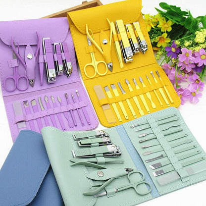 16 Pcs Manicure Pedicure Set with Leather Case